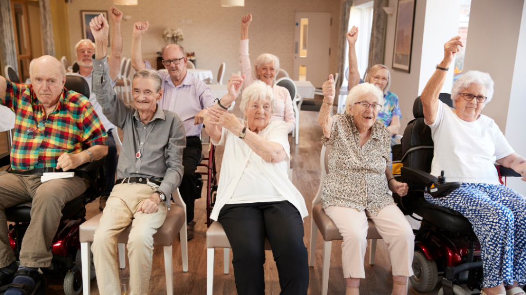 senior care community in loma linda doing an exercise